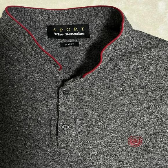 The Kooples Sport Polo Men's L Classic Fit Blade Collar Heathered Gray Crimson - Picture 3 of 7